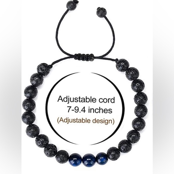 (BRAND NEW) MENS BLUE TIGERS EYE WITH LAVA STONE BRACELET. - Picture 3 of 3